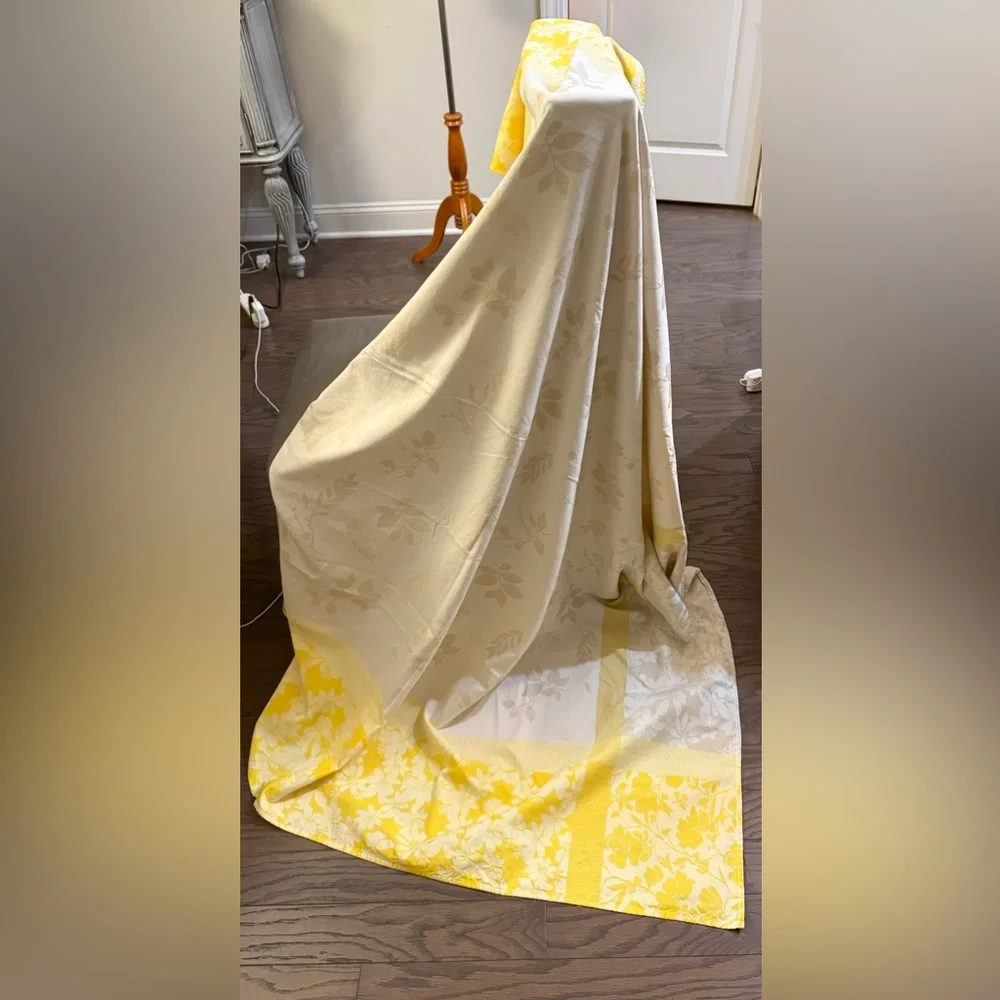 Sur La Table Tan Yellow Floral Tablecloth 70x70